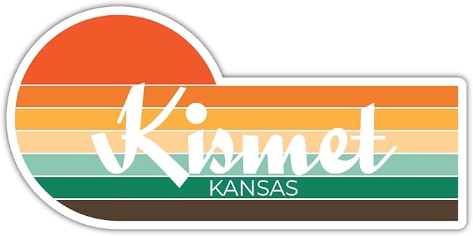Kismet Kansas 2 x 1.25 Inch Sticker Retro Vintage Sunset City 70s Aesthetic Design